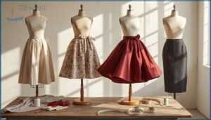 selecting a skirt style (a-line, gathered, circle, pencil)