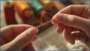 threading a needle and knotting thread