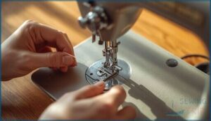 threading the take-up lever and needle