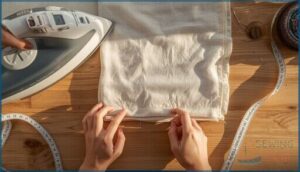 folding, pressing, and pinning the hem folding, pressing, and pinning the hem