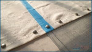 securing fabric with weights or tape securing fabric with weights or tape