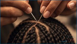 sewing tracks onto braids with secure stitches sewing tracks onto braids with secure stitches