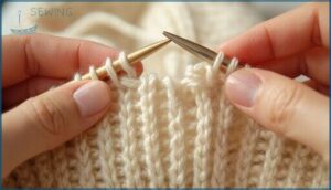 working the front and back needles working the front and back needles