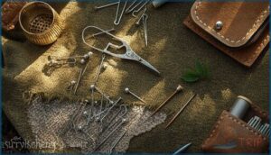 essential tools (thimble, stitch ripper, pins) essential tools (thimble, stitch ripper, pins)