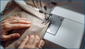 attaching the zipper foot and sewing sides attaching the zipper foot and sewing sides