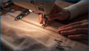 hand-sewing the zipper with backstitch hand-sewing the zipper with backstitch