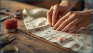 pinning bias tape in place pinning bias tape in place