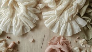 hand-stitched ruffles and flounces hand-stitched ruffles and flounces