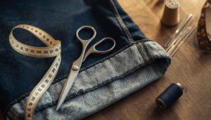 hemming the jeans for permanent length reduction hemming the jeans for permanent length reduction