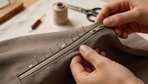 pinning zipper tape in position pinning zipper tape in position