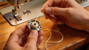 securing thread on the bobbin and machine securing thread on the bobbin and machine