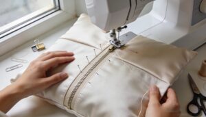 sewing the zipper to the first and second fabric panels sewing the zipper to the first and second fabric panels