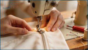 stitching close to the zipper teeth stitching close to the zipper teeth