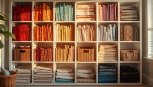 use ikea kallax-style shelving for organized fabric zones use ikea kallax-style shelving for organized fabric zones