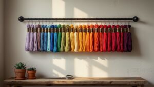 use wall-mounted rods to display floss bundles use wall-mounted rods to display floss bundles