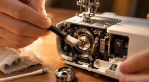 cleaning tension discs and bobbin area cleaning tension discs and bobbin area