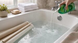 fill bathtub with lukewarm soapy water fill bathtub with lukewarm soapy water