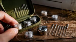 bobbins, needles, accessory pouch bobbins, needles, accessory pouch