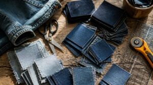 cut denim scraps cut denim scraps